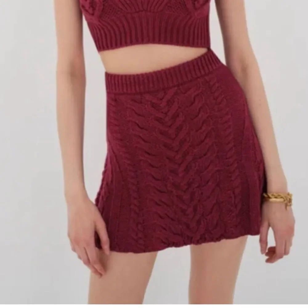 NWT For Love and Lemons Women's Layton Knit Mini Skirt in Red